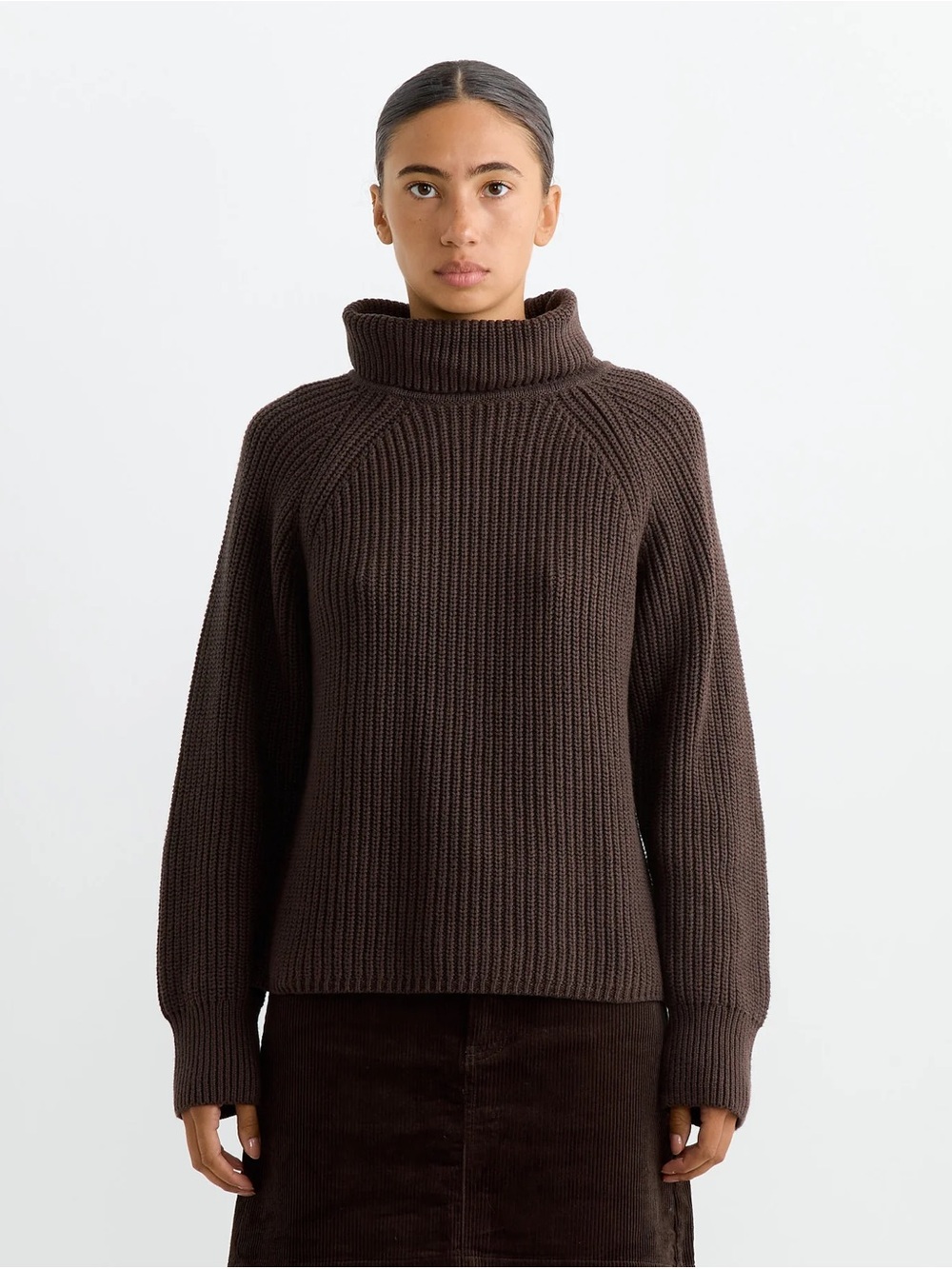 Alex Mill Chelsea Chocolate Turtleneck in Cotton/Cashmere Ribbed Sweater - Women